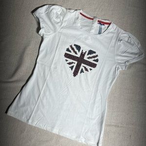 Next British Flag Sequin Heart Puff Sleeve T-shirt NEW